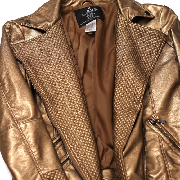 Carmin Jackets & Blazers - Bronze Gold Metallic Vegan Leather Moto Jacket